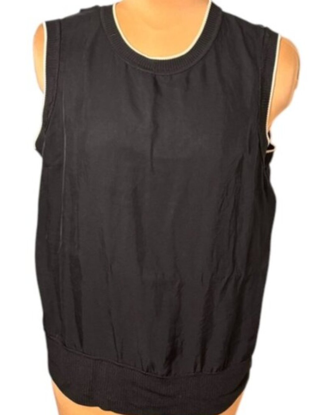 Rag & Bone Abby Black Sleeveless Tank Ribbed Trim Size Large